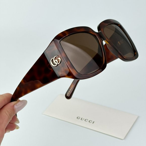 Gucci GG1402S 002 BRAND NEW Sunglasses Havana Brown Women Square Oversized - Picture 4 of 11